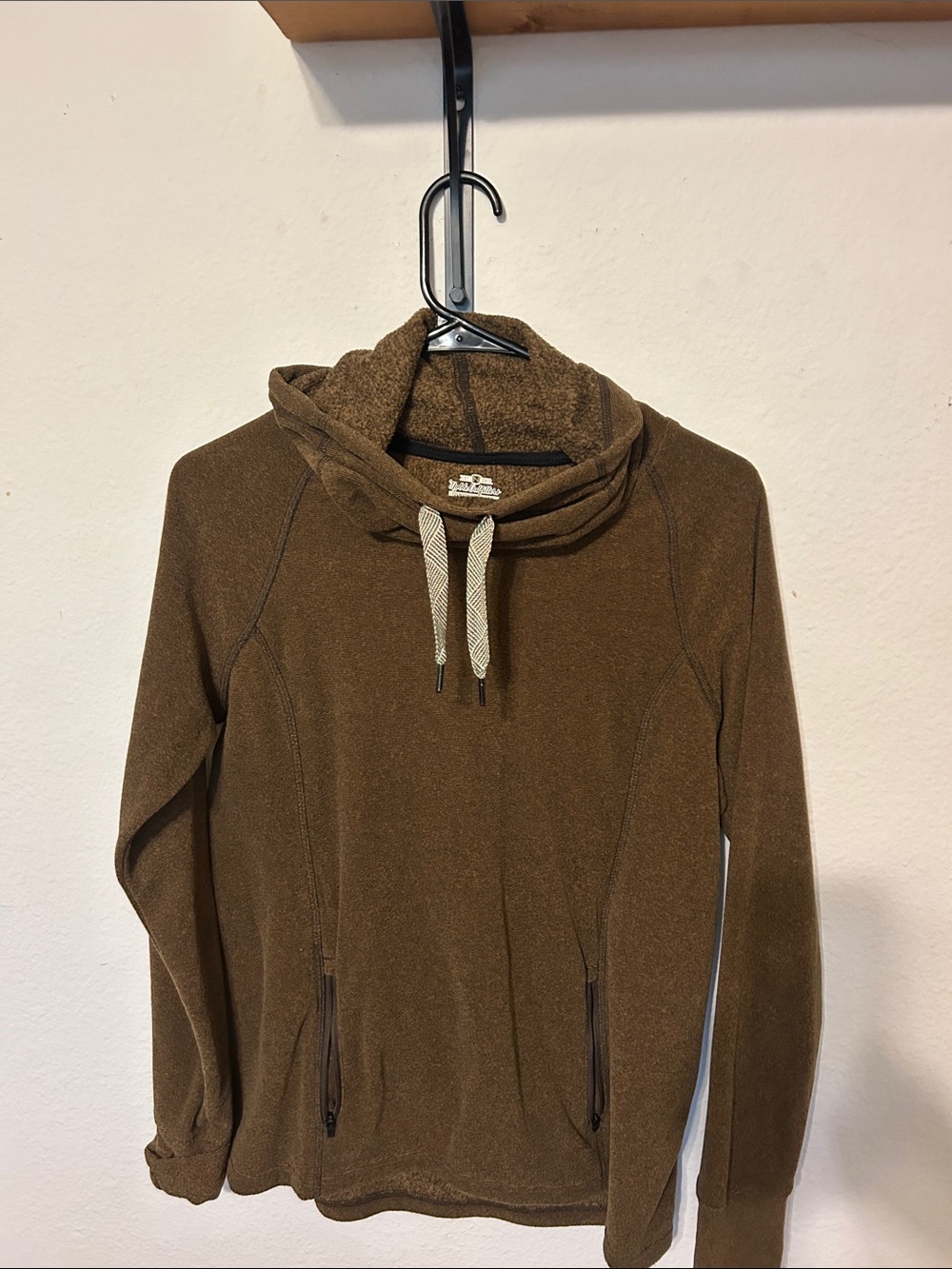Women’s Brown Cowl Neck Pullover Sweater with Drawcord